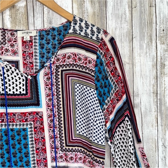 Umgee Boho Retro Print Tie Neck Tunic/Dress - Picture 5 of 6